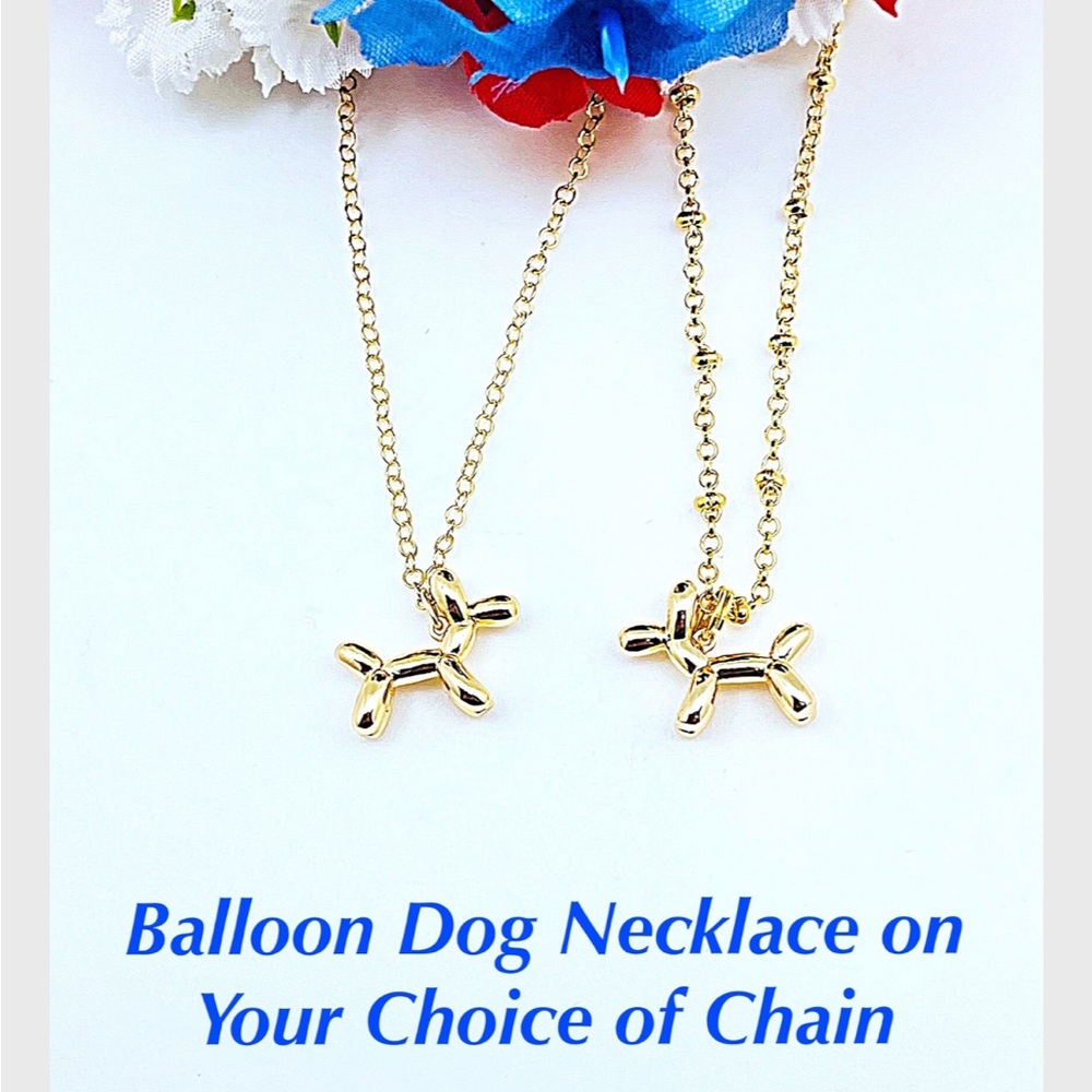 Gold Balloon Dog Necklace w/Choice of Chain, Dog Lovers Gift, NWT, Gift Box